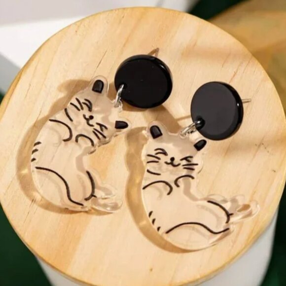 ⭐️❤️ FREE Cat Kitten Clear Chic Glam Animal Cute Girly Modern Hip Drop Earrings - Picture 5 of 9